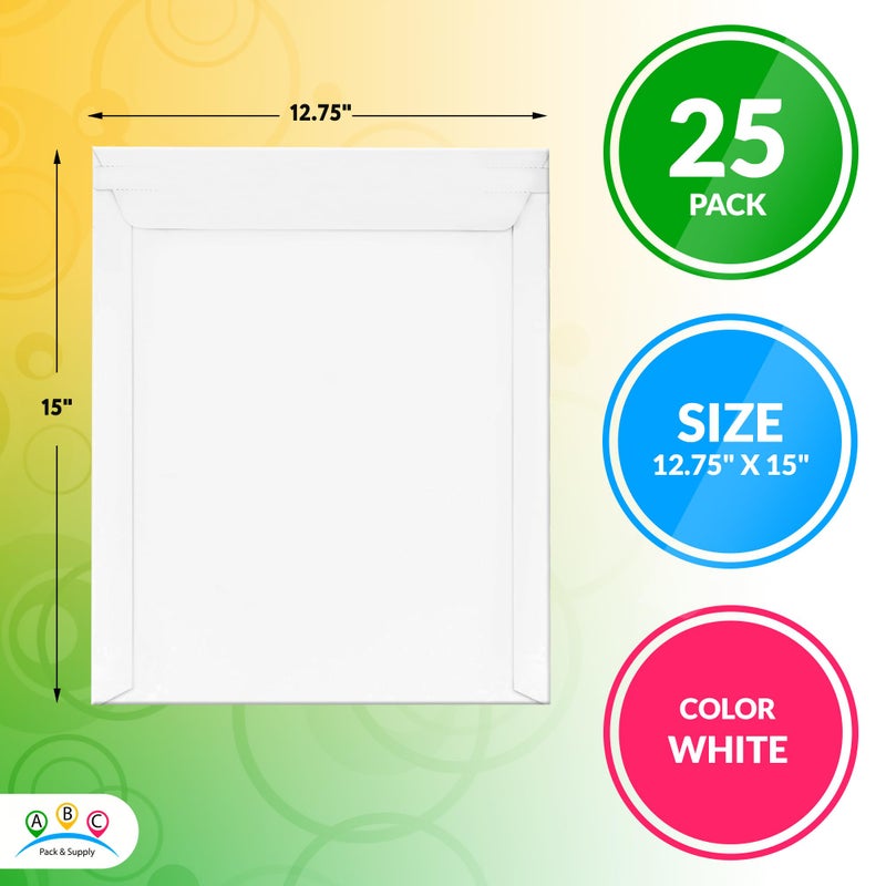 ABC PACK & SUPPLY White Rigid Mailers, 12.75 x 15 Inches. Pack of 25 Photo Mailer Envelopes. Flat Cardboard Mailers Self-Seal. Sturdy Cardboard Photo Envelope. Recyclable Hard Shipping Envelopes - Image 2